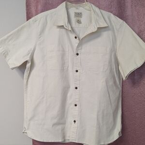 Men's LL Bean Off White Shirt Cotton Quality Durable Outdoor Traditional Fit